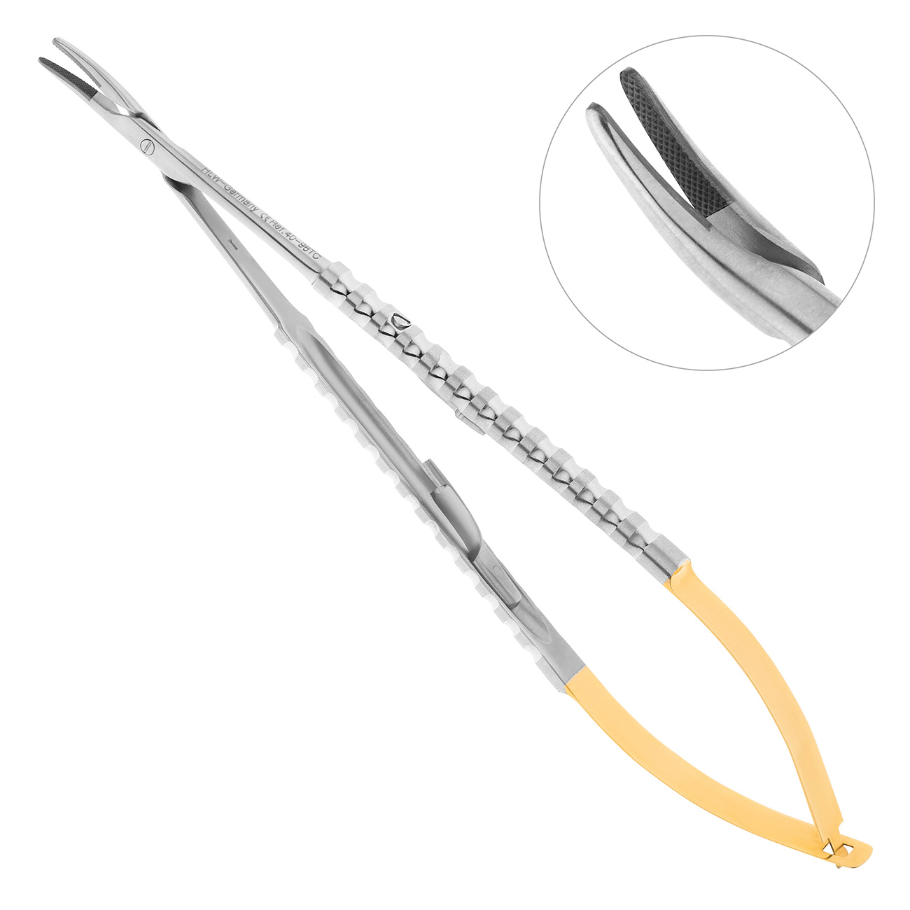 Иглодержатель хирургический изогнутый Micro-Nadelhalter TC, 18 см, 40-96TC*